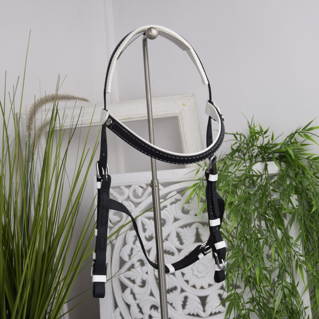 Protection pour hackamore petites branches plates en cuir noir Jump'In | OHLALA